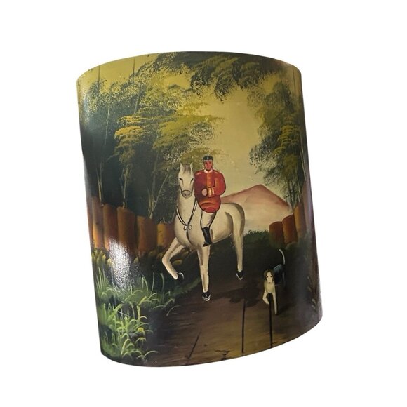 Equestrian Fox Hunt Hand Painted Wood Waste Basket Trash Can Bed Office 12.5" - Picture 10 of 12
